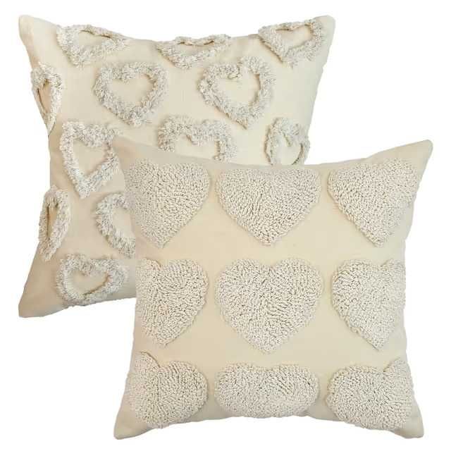 Huse perne jacquard catifea, 45x45cm model inimă roșie și inimă albă