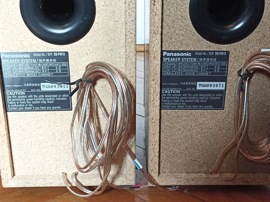 Set/PerecheBoxeAudio-Raft cu talpă mică, SB-PM18, 6ohmi, 2x60W, impecabile, cu plasa protecție și ieșire separată 2 cai, originale-Panasonic.