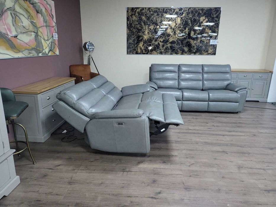 Американски сив кожен комплект тройка и двойка La-z-boy