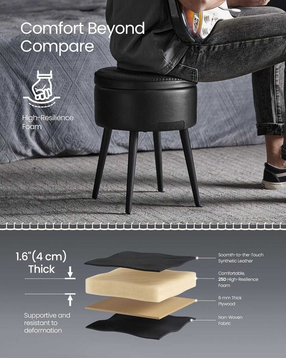 Taburet 3 in 1 cu spatiu de depozitare si masa, Vasagle, negru