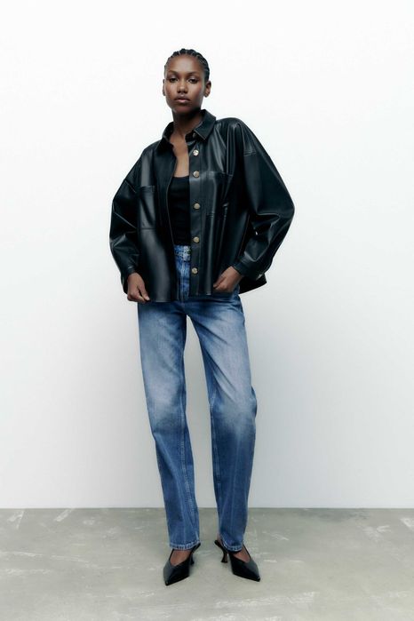 Zara кожена връхна риза яке, размер S овърсайз