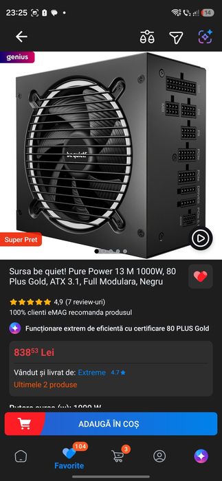 Sursa be quiet! Pure Power 13 M 1000W, 80 Plus Gold, ATX 3.1, Full Modulara, Negru