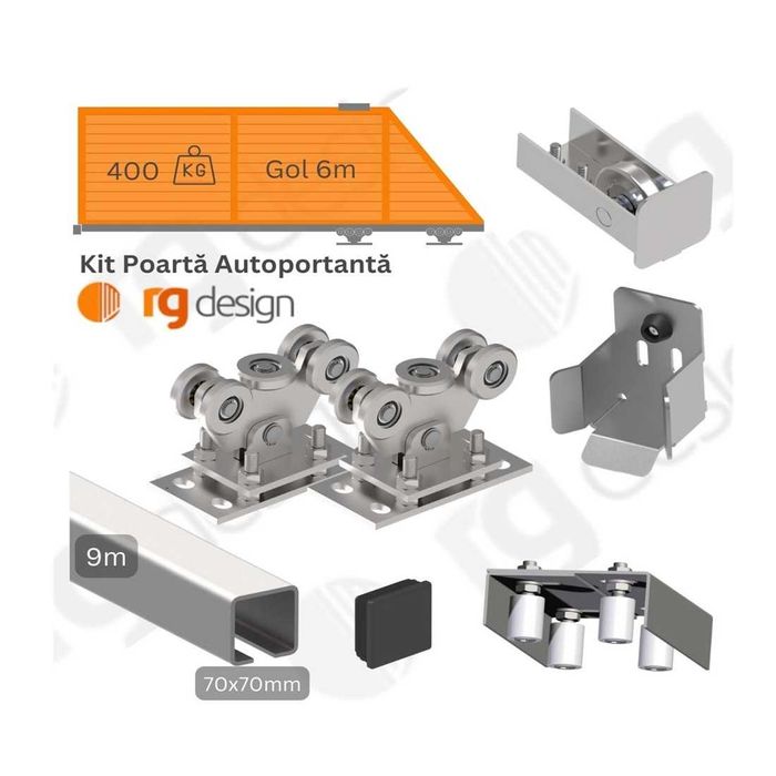 Feronerie Poarta Autoportanta - KIT Complet Poarta 400kg, max 4.3m gol