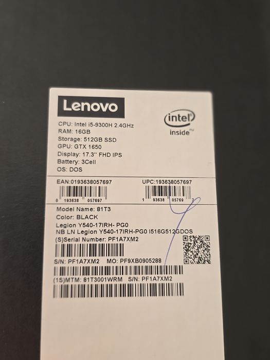 Lenovo Legion Y540 Gaming 17.3” / i5 / 16GB / GTX1650 / SSD / Tastatur