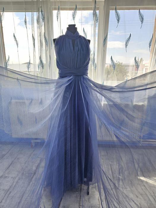 Rochie albastra din tull voal