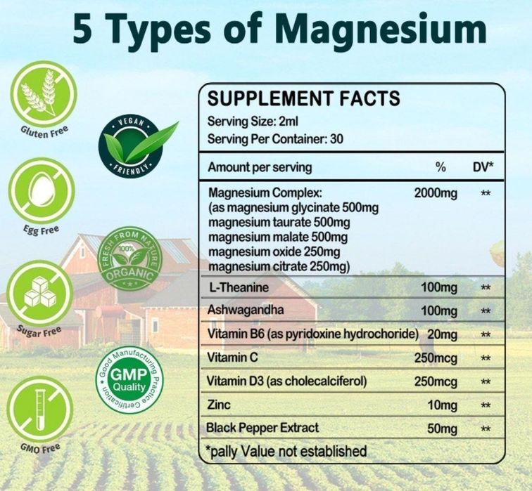 Magnesium oxide, glycinate,malate, ashvaganda,магний,magniy,60 ml,2027