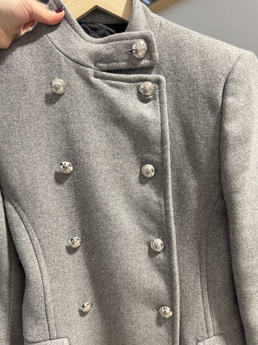 Дамско елегантно палто – сиво, двуредно