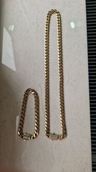 Set lanț ,brătară Cuban Monaco Aur 14 K