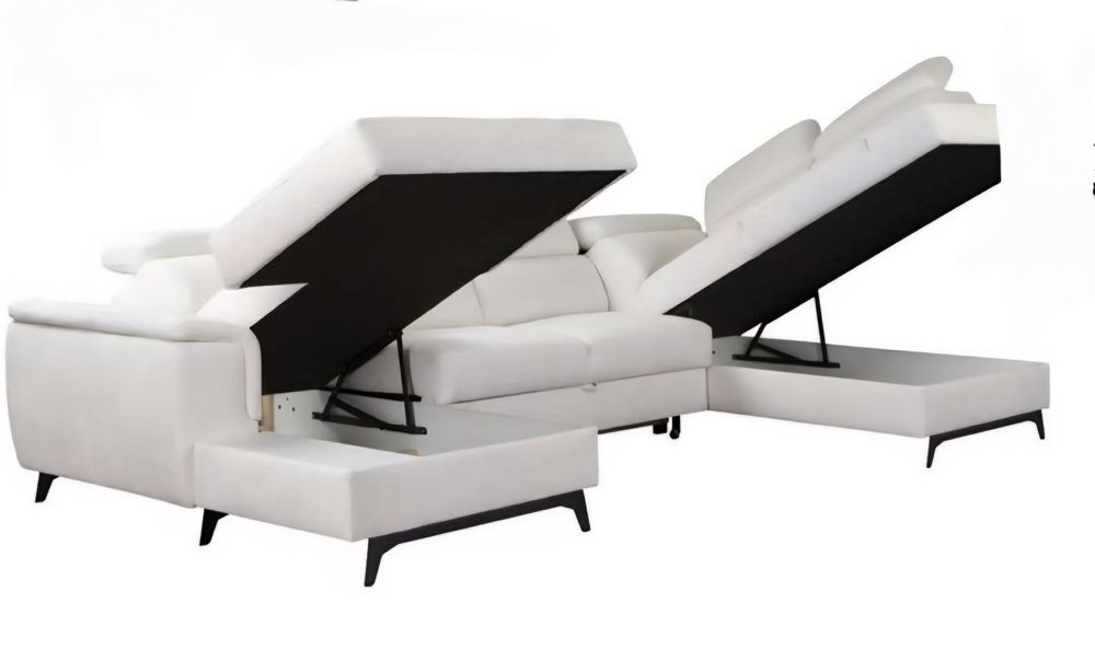 NOU Coltar U-form 348cm, stofa, gri, extensibil
