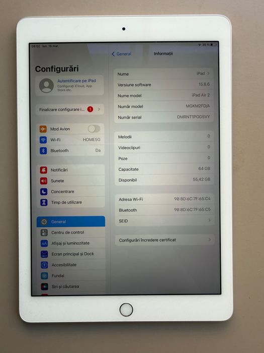 Tableta Apple iPad Air 2 64GB iOS 15