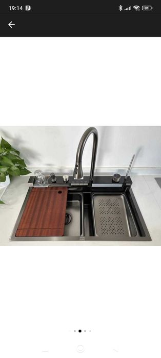 Chiuvetă bucătărie multifuncțională cu LED și cascade – nouă, inox