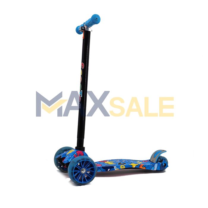 Детска триколка тротинетка синьо / многоцветно с 3 светещи колела