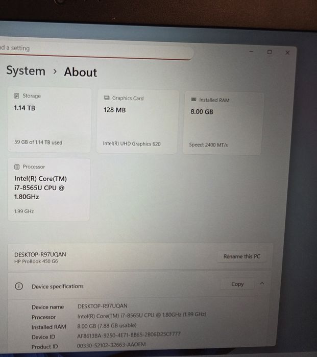 Laptop HP Probook 450 G6 Intel I7