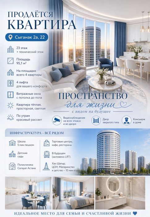 Шикарная, светлая квартира 4 комнат. Район Нура