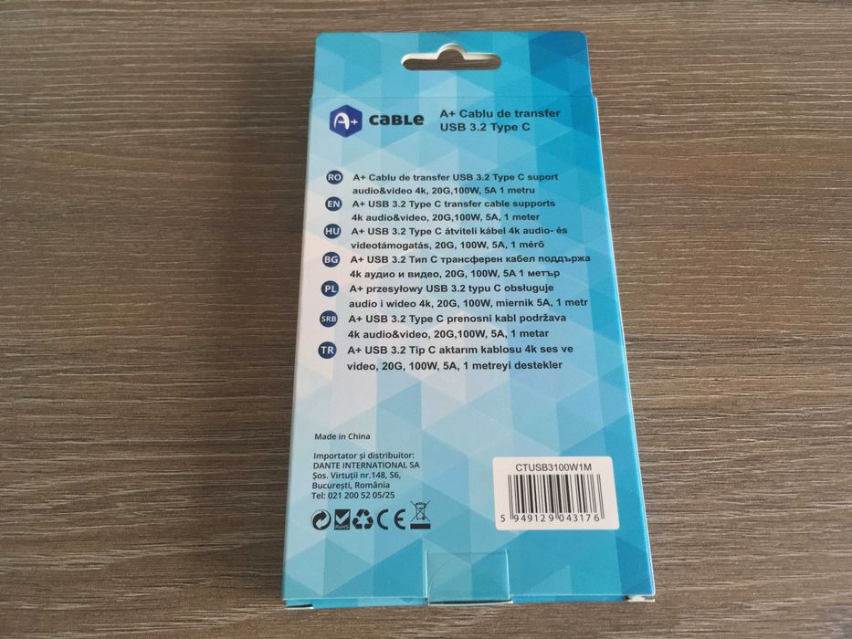 cablu thunderbolt 3, usb C audio/video 4k, incarcare 100W 5A, nou