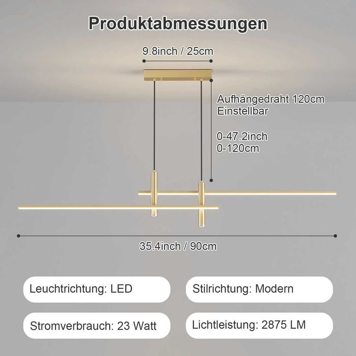 Lampă masă reglabilă pe înălțime,suspendată, telecomandă, auriu, 90 cm