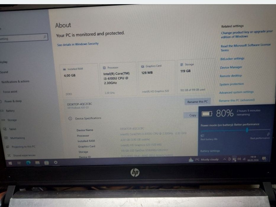 Laptop HP Probook i3 6100