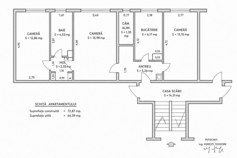 Apartament cu 3 camere - Parter - langa spitlalul judetean - IMOBIHOR