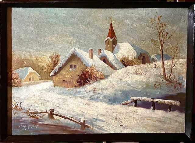 "IARNA" Tablou f VECHI, semnat , ulei pe panza, 70x50cm