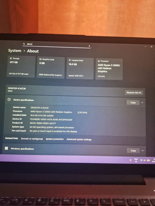 Laptop Lenovo Ryzen 5, 16GB RAM, SSD 512GB | Performanță excelentă