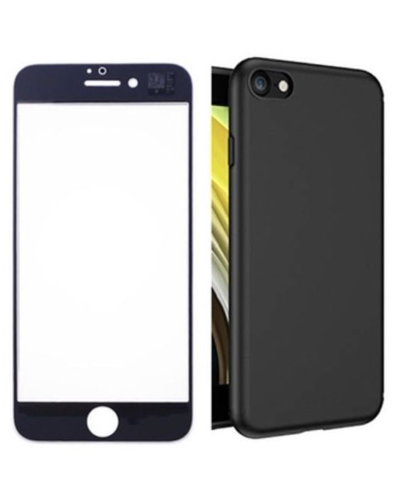 Husa Silicon + Folie Sticla Alba Neagra - Iphone 7 8 Plus SE 16E