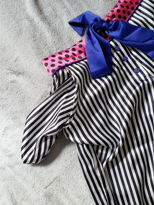 Pantaloni pijama satin Hunkemöller S dungi alb negru buzunare funda lenjerie satin lounge