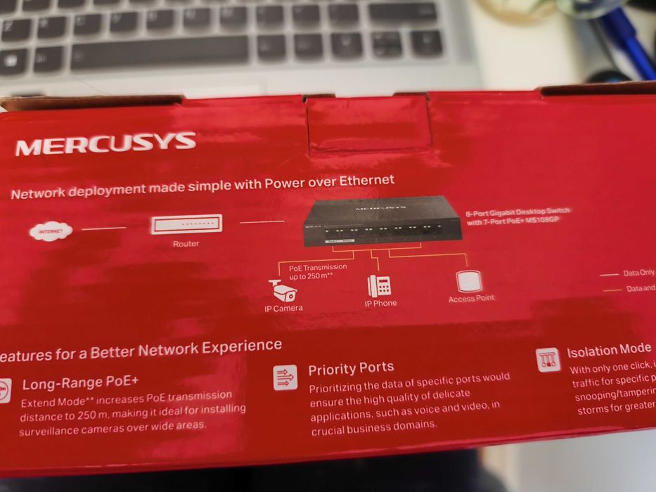 Switch MERCUSYS MS108GP, 8 porturi Gigabit, negru