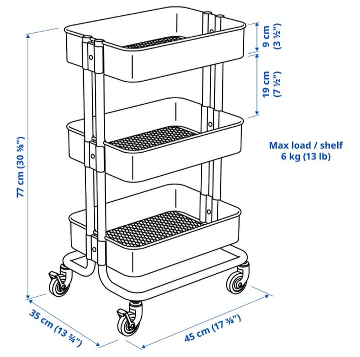 Cărucior depozitare multifuncțional cu 3 niveluri
