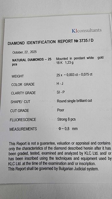 *** Уникална *** Висулка Бяло Злато 18к 1.23гр с Диаманти