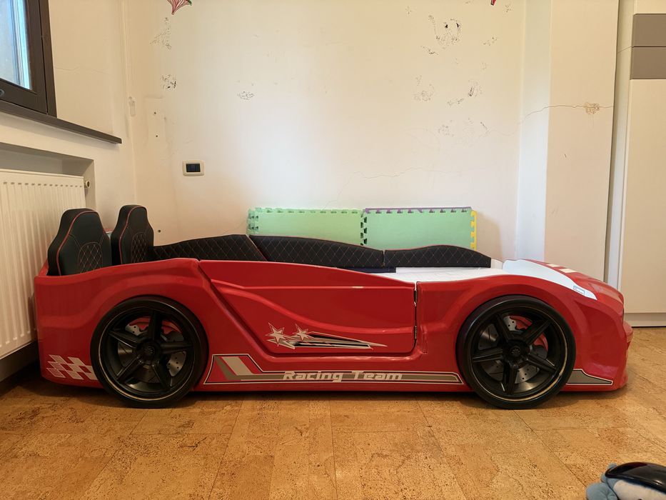 Pat mașină copii Racing Team + saltea