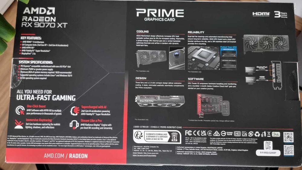 Placa video ASUS PRIME AMD RADEON RX 9070 XT OC, 16GB, 256-bit NOUA