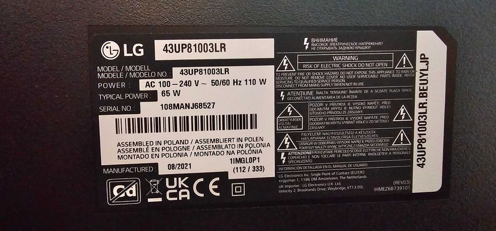 Televizor LG 43UP78003LB, 108 cm, Smart, 4K Ultra HD