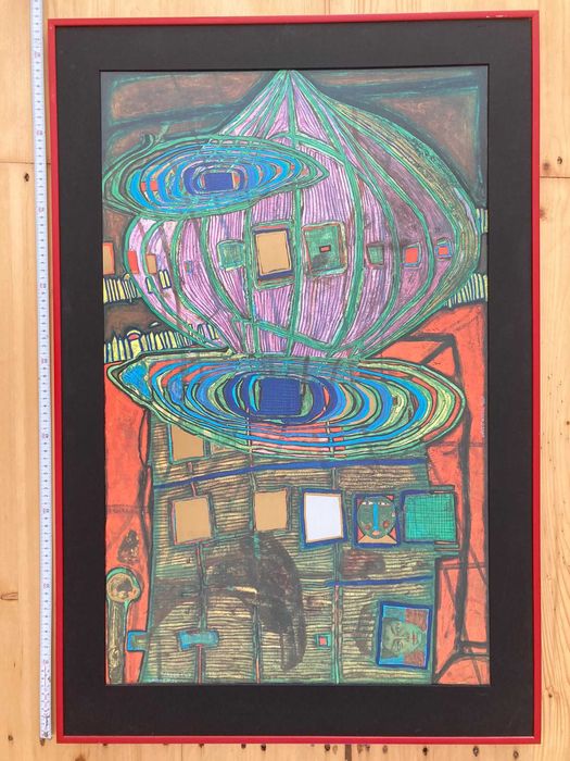 Print oficial inramat Friedensreich Hundertwasser rama aluminiu rosie