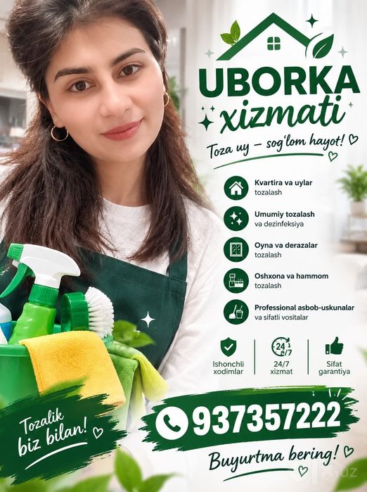 Uborka Xizmati 24/7 Sergili Yunusobod Mirzo Ulug'bek Qo'yliq