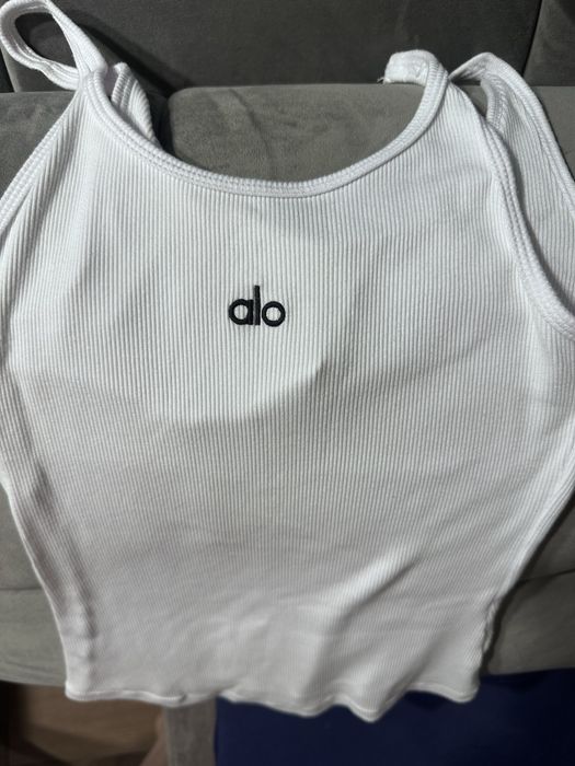 Бял и черен Топ ALO YOGA Ribbed Prosper Tank