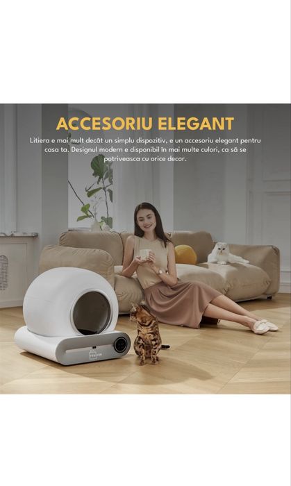 Litiera automata pentru pisica / pisici , auto-curatare, elimina mirosurile, aplicatie mobila, capacitate 9l, sterilizare IV, alb