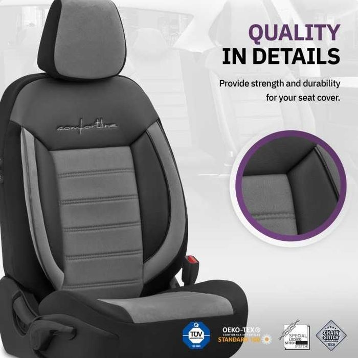 Луксозна Тапицерия OTOM текстил с еко кожа COMFORT LINE Design – Сиво-Черна със сив шев