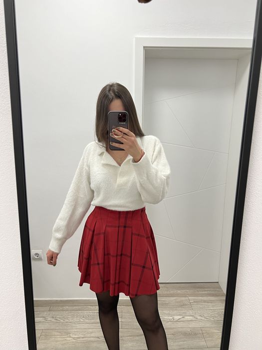 Fustă Pliata din Piele Ecologica Intoarsa