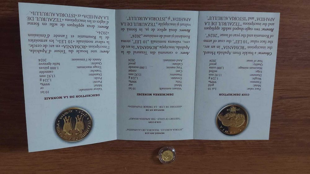 Monedă din aur BNR „Istoria aurului – Tezaurul de la Apahida”