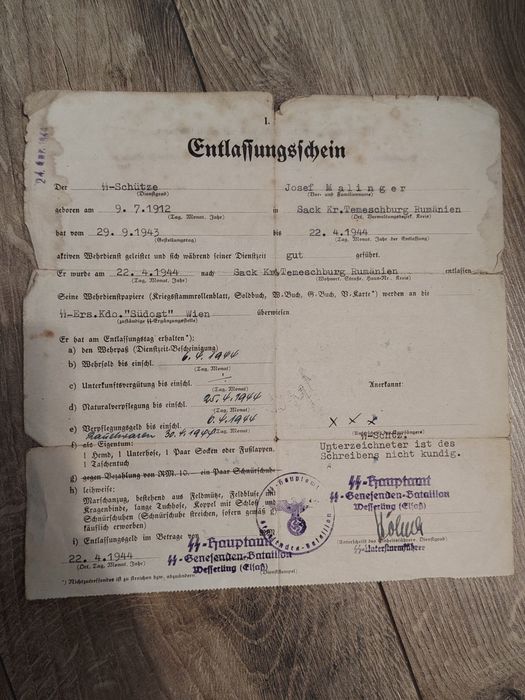 Set documente originale Waffen-SS 1943-1944(ww2) – Volksdeutsche Banat
