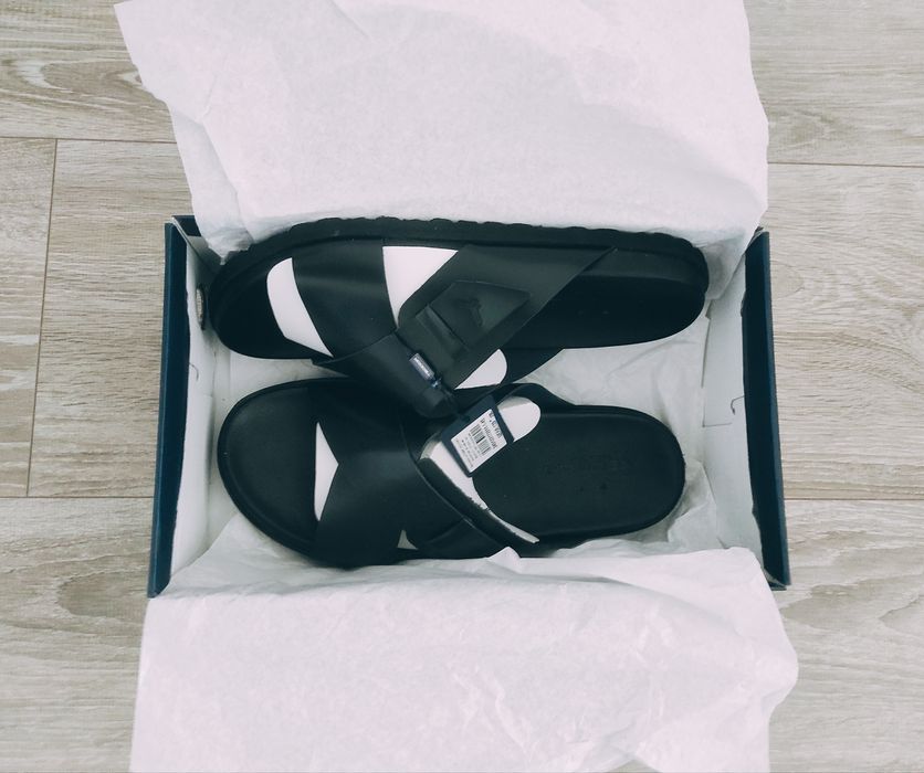 Нови мъжки черни чехли Teodor от естествена кожа