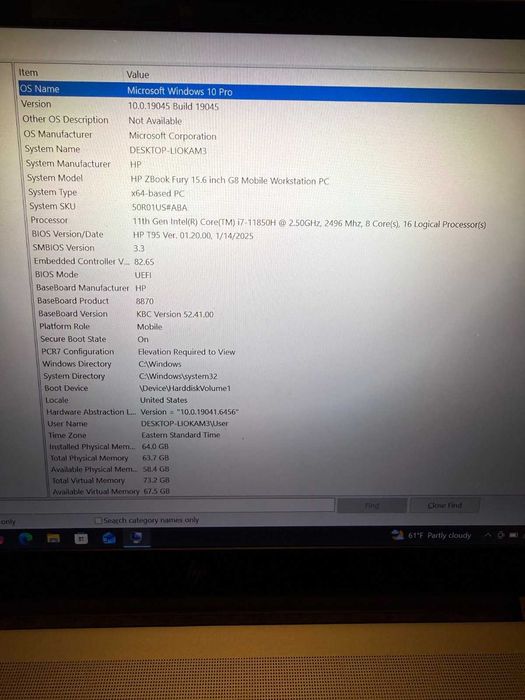 HP Laptop ZBook Fury G8 64GB RAM 15.6"  i7 2.5GHz 512GB SSD Nvidia RTX