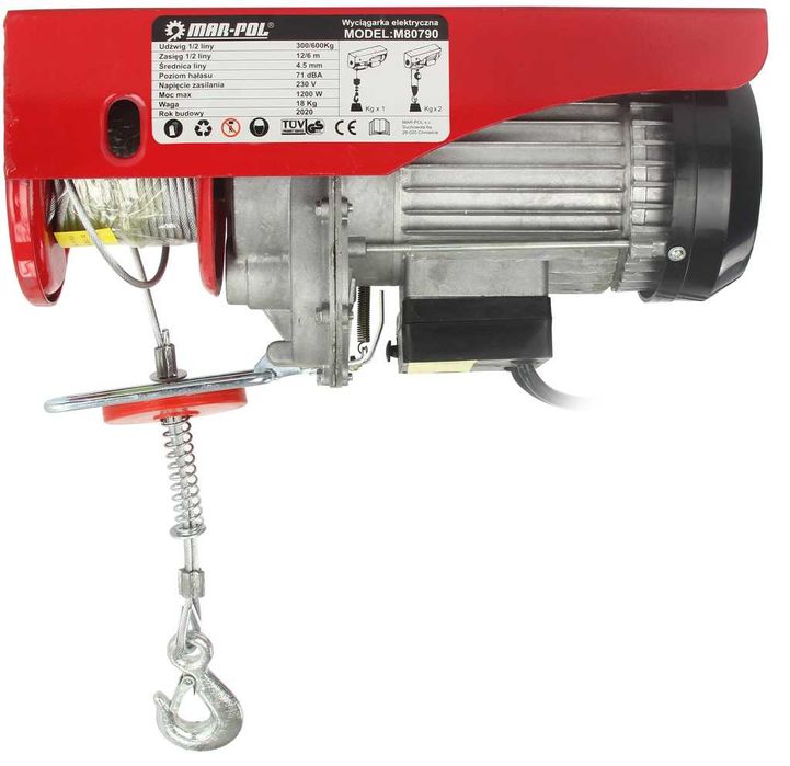 Електрическа въжена лебедка 300/600кг 12м 1200W Mar-Pol