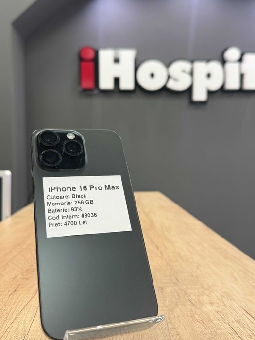 iPhone 16 Pro Max, Black Titanium, 256 GB, 93% Baterie #8036
