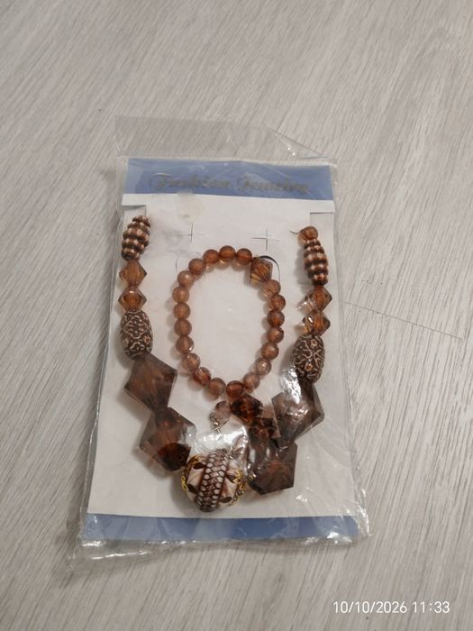 Set colier chihlimbar maro cu brățară și cercei