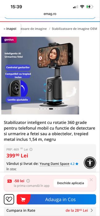 Stabilizator suport inteligent cu rotatie 360 grade