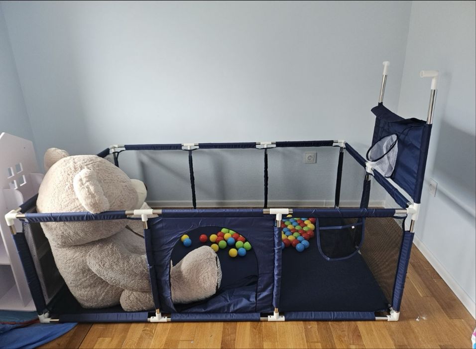 Бебешка детска кошара за игра и прохождане с баскетболен кош