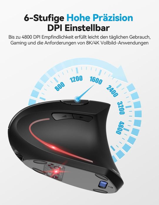 Mouse vertical ergonomic TECKNET wireless Bluetooth 5.0 + 2.4G, 4800 DPI, reîncărcabil