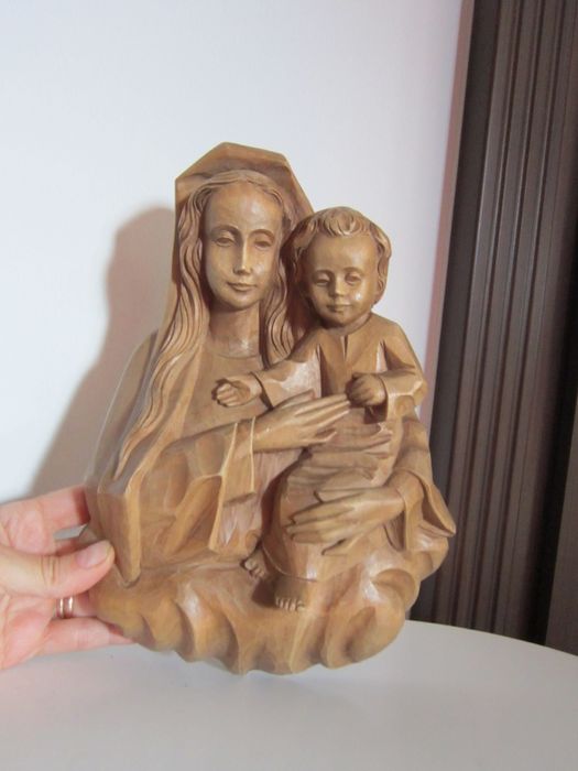 cadou rar Craciun Fecioara Maria cu pruncul sculptura lemn