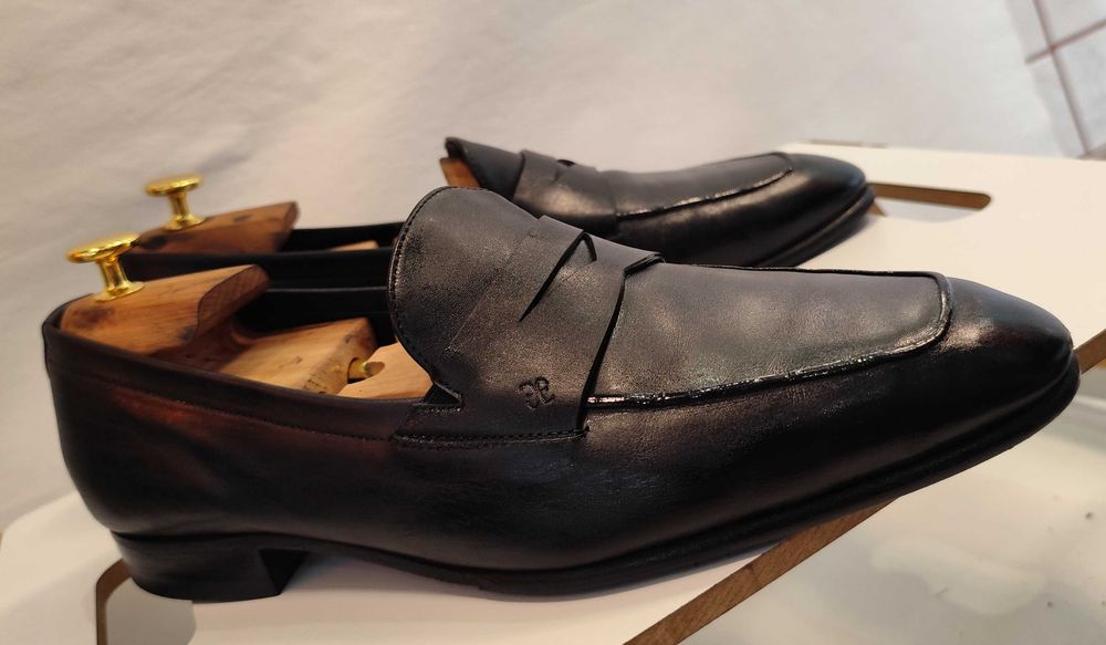 Pantofi de lux 43 43.5 44 loafer penny FABI lucrati manual piele naturala moale negru